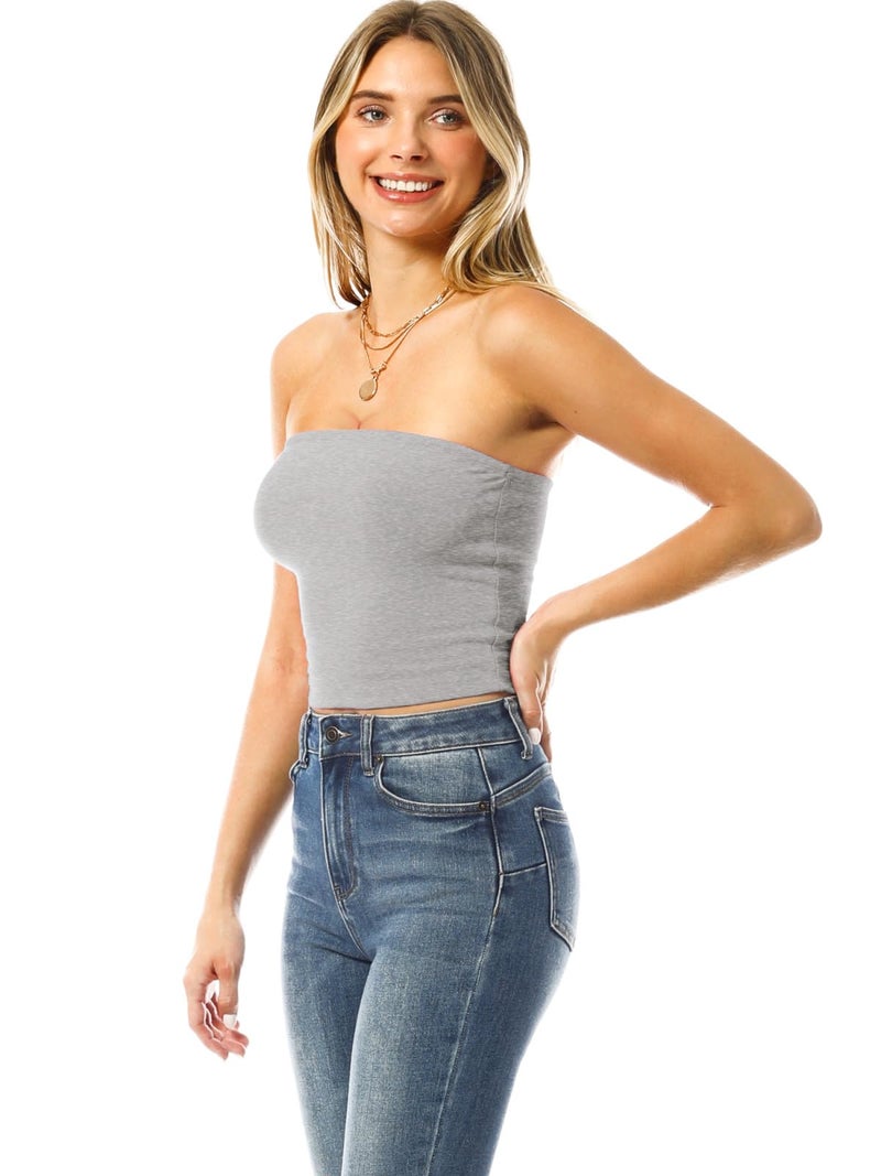 MixMatchy Women's Strapless Tube Tops Basic Bandeau Crop Sleeveless Backless Casual Sexy Going Out Summer 2025 3PACK - Black/H.Grey/White L - Image 3